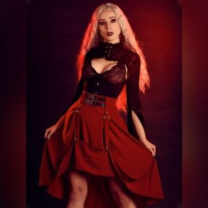 Scarlet Darkness Belted Victorian Midi Skirt Size S